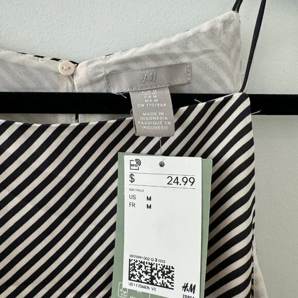 NWT H&M Navy and Off-White Striped Satin Dress - Size M - Picture 3 of 6